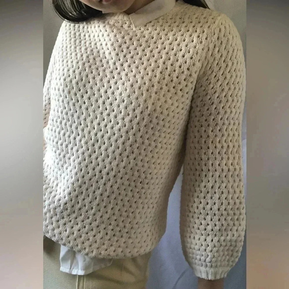 14th & Union Cream Lightweight Crochet Woven Sweater S Petite NWT - Picture 2 of 8